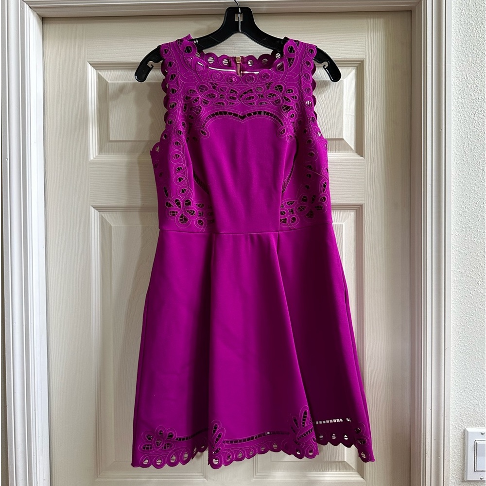 Ted Baker Verony Embroidered Skater Dress Fuschia NWT